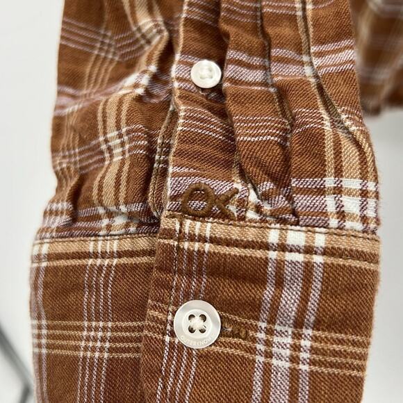 Outerknown Men's Long Sleeve Button Down Shirt - Tan Plaid - Medium - Picture 4 of 6